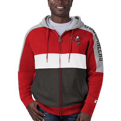 Men's Starter Red/Pewter Tampa Bay Buccaneers Playoffs Color Block Full-Zip Hoodie