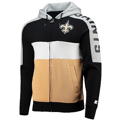 Men's Starter Black/Gold New Orleans Saints Playoffs Color Block Full-Zip Hoodie