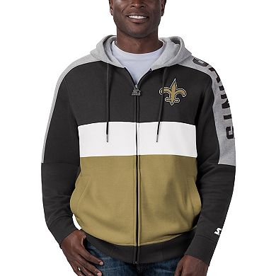 Men's Starter Black/Gold New Orleans Saints Playoffs Color Block Full-Zip Hoodie