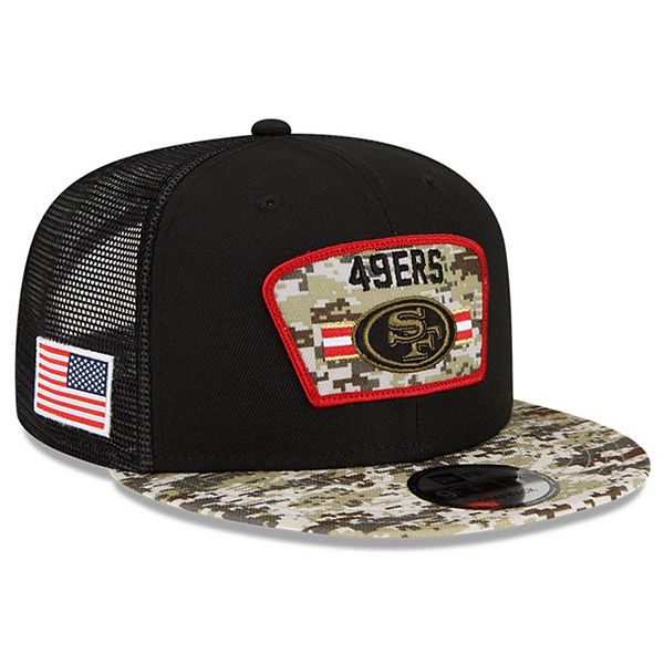 Men's New Era Black/Camo San Francisco 49ers 2021 Salute To Service Trucker  9FIFTY Snapback Adjustable Hat
