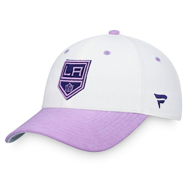 Men's Fanatics Branded White/Purple Los Angeles Kings Authentic Pro Hockey Fights Cancer Snapback Hat