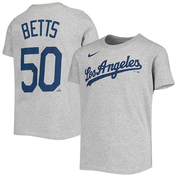 Youth Nike Mookie Betts Gray Los Angeles Dodgers Player Performance Name &  Number T-Shirt