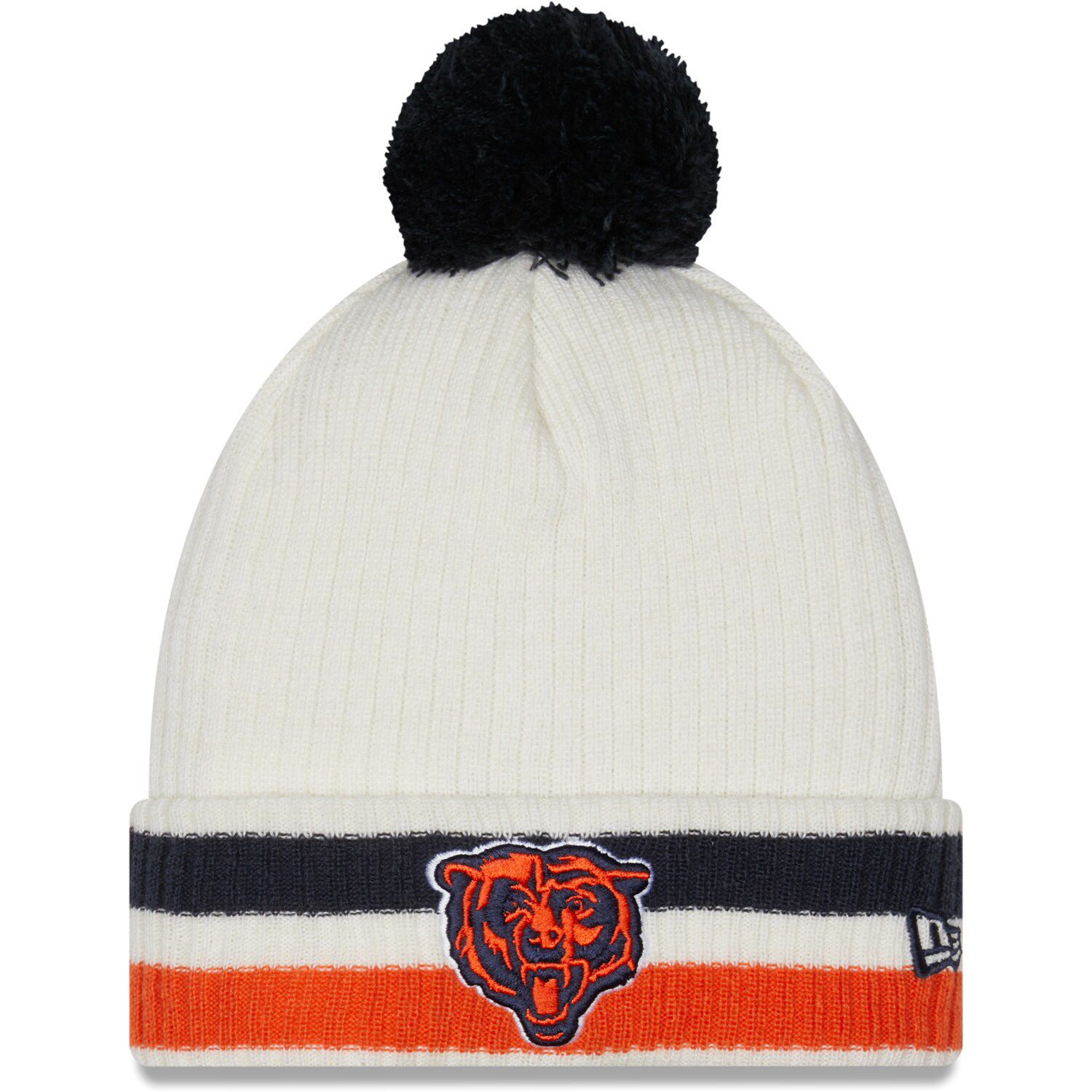 New Era Men's New Era Navy/Orange Chicago Bears Alternate Logo Banner  Cuffed Knit Hat with Pom