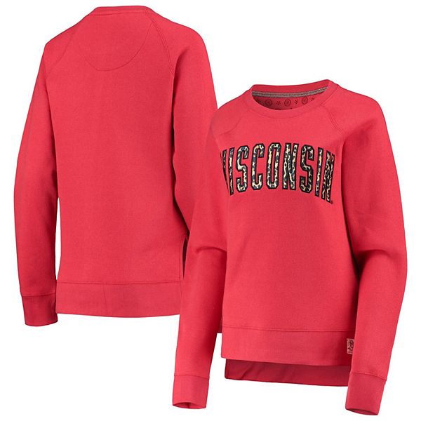 Women's Pressbox Red Wisconsin Badgers Dallas Animal Print Raglan