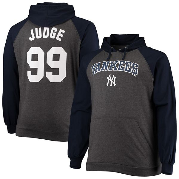 Men's Aaron Judge Navy/Heathered Charcoal New York Yankees Big & Tall Jersey  Player Name & Number Raglan Pullover Hoodie
