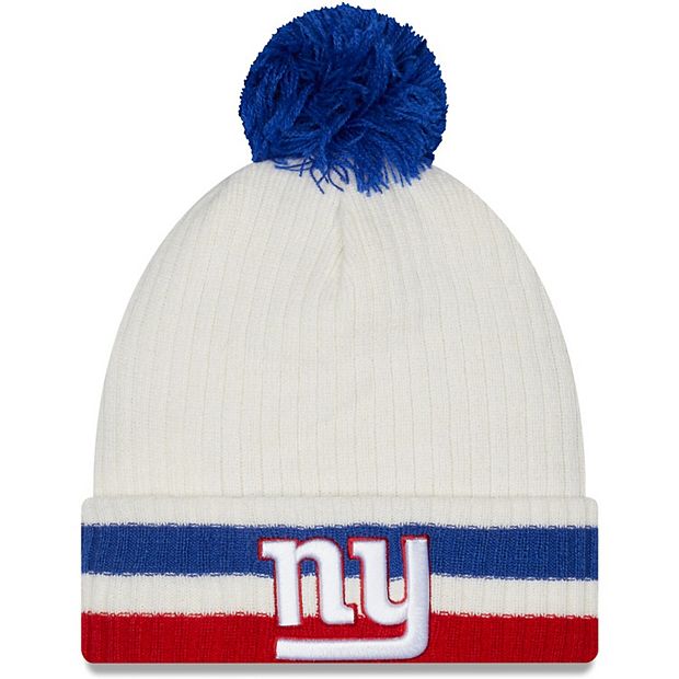 Men's New Era White New York Giants Retro Cuffed Knit Hat with Pom