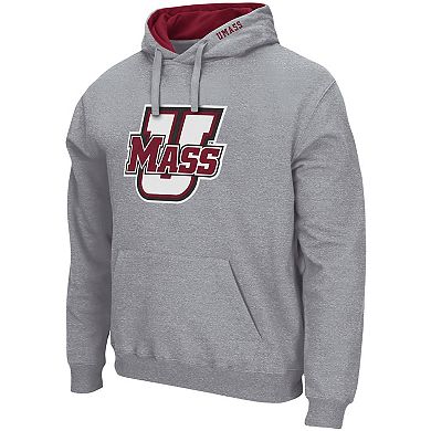 Men's Colosseum Heathered Gray UMass Minutemen Arch and Logo Pullover Hoodie