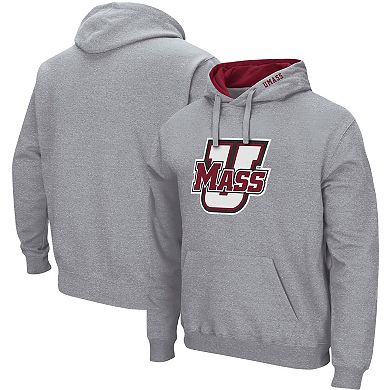 Men's Colosseum Heathered Gray UMass Minutemen Arch and Logo Pullover Hoodie