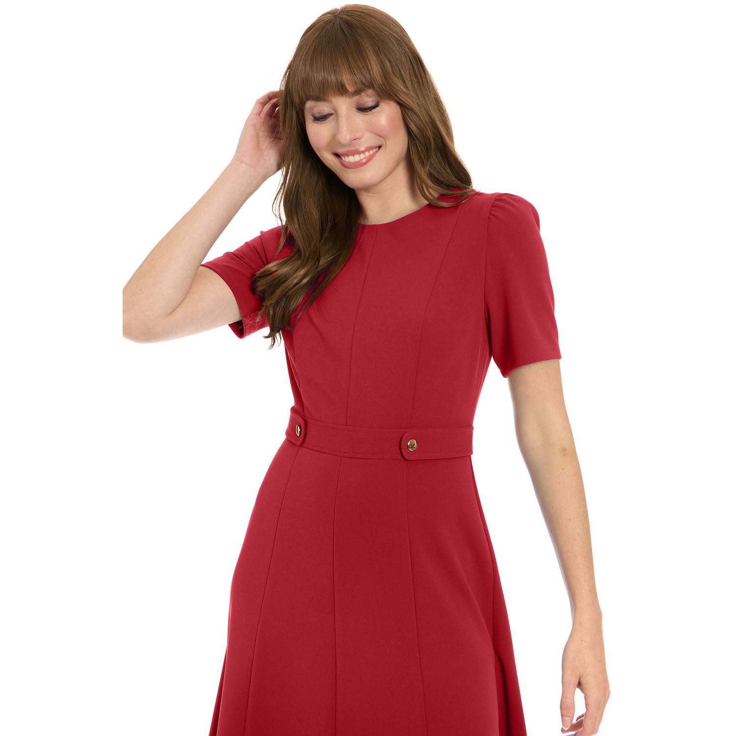 Women's London Times Solid Side Tab Fit & Flare Dress