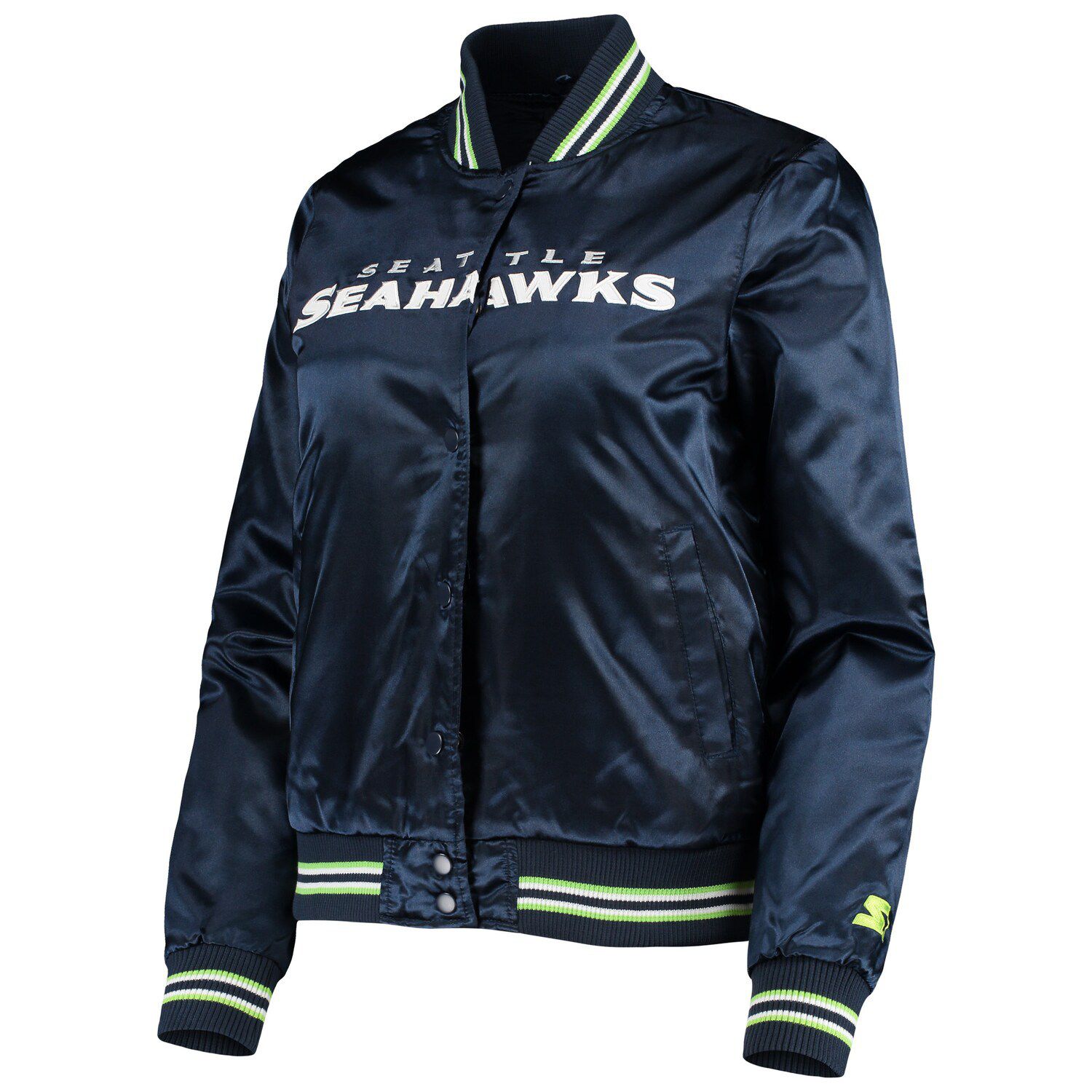 Women's Starter College Navy Seattle Seahawks Varsity Lover Satin Full ...