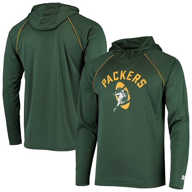 Men's Starter Green Green Bay Packers Throwback Raglan Hoodie Long Sleeve  T-Shirt