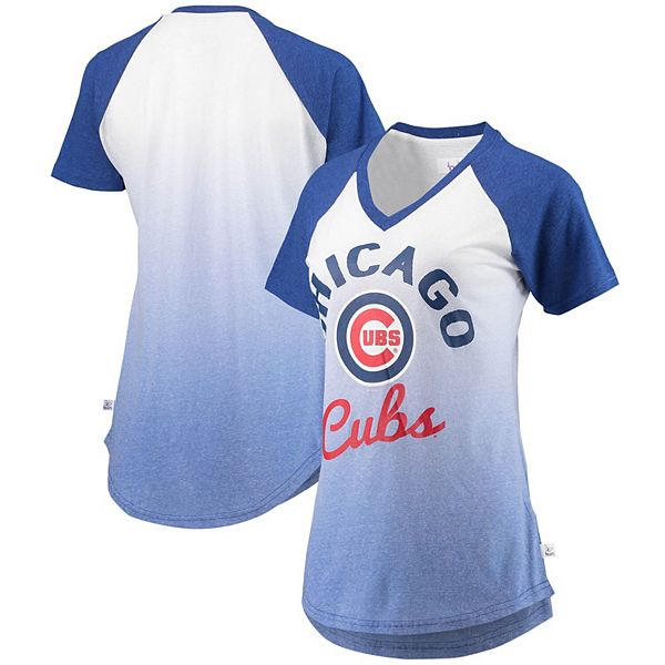 Women's G-III Sports by Carl Banks Royal/White Chicago Cubs Shortstop Ombre  Raglan V-Neck T-Shirt