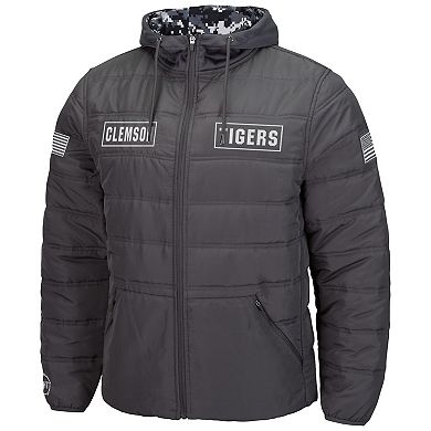 Men's Colosseum Charcoal Clemson Tigers OHT Military Appreciation Digital Camo Detail Full-Zip Puffer Jacket