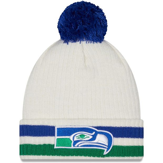 Men's New Era White Seattle Seahawks Retro Cuffed Knit Hat with Pom