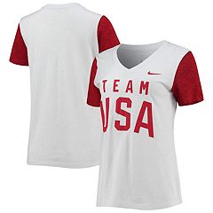 Girls Youth Nike White/Red Team USA Color Block V-Neck T-Shirt