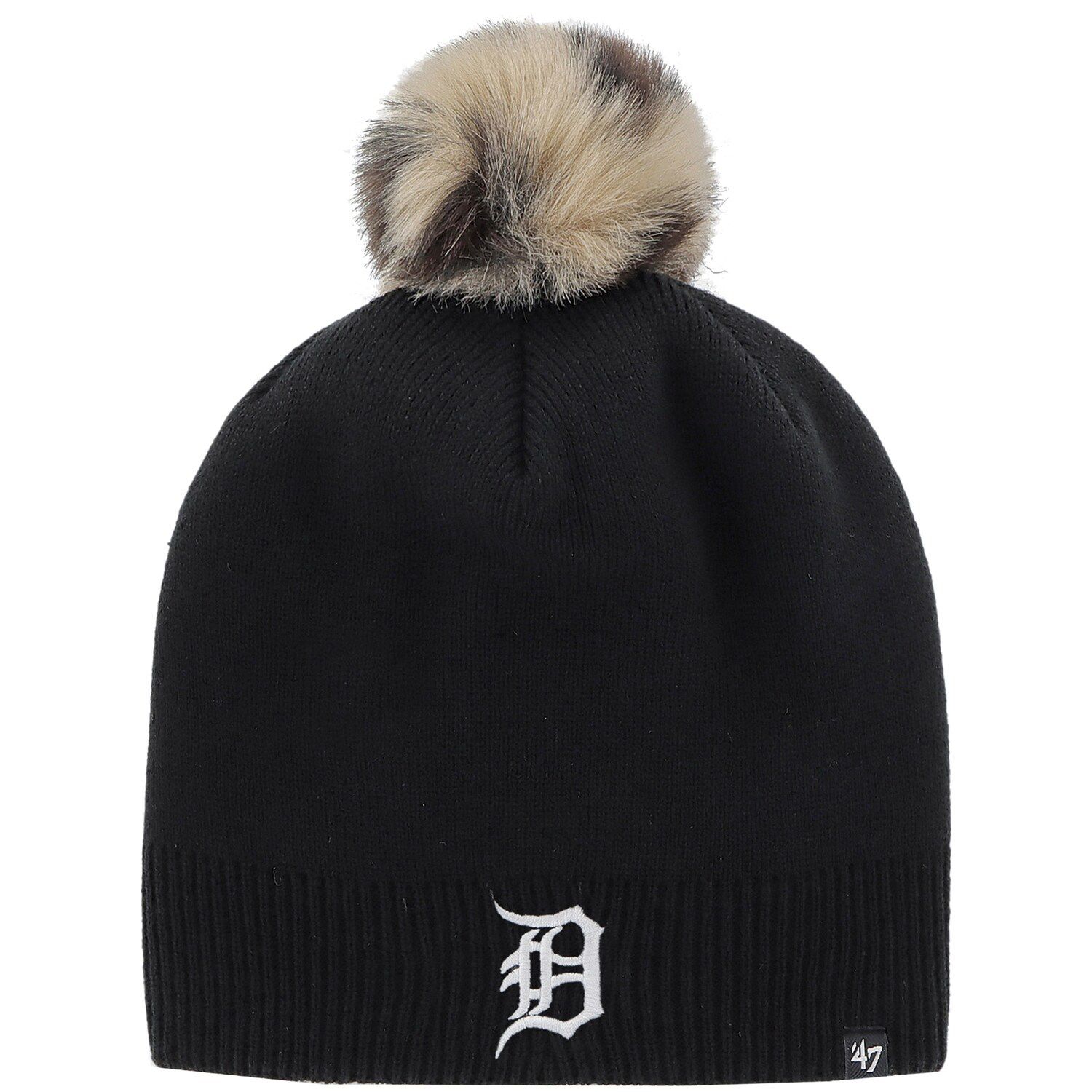 New Era Youth Boys Navy Detroit Tigers Striped Cuffed Knit Hat with Pom