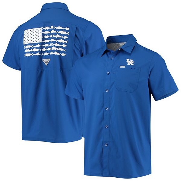 Men's Columbia PFG Royal Kentucky Wildcats Slack Tide Camp Button