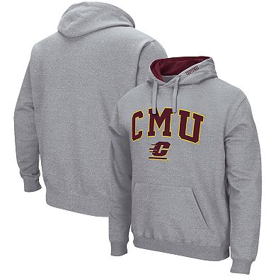 Men's Colosseum Heathered Gray Cent. Michigan Chippewas Arch and Logo Pullover Hoodie