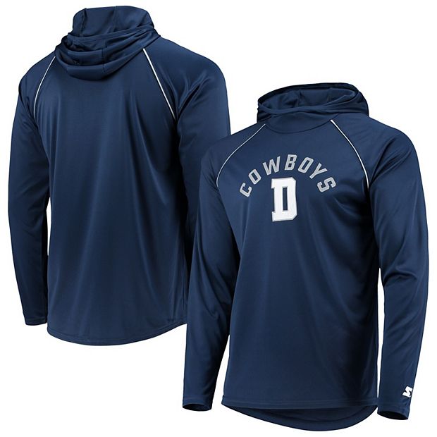 Men's Starter Navy Dallas Cowboys Throwback Raglan Hoodie Long Sleeve  T-Shirt