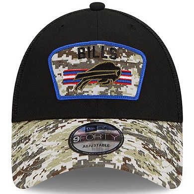 Men's New Era Black/Camo Buffalo Bills 2021 Salute To Service Trucker 9FORTY Snapback Adjustable Hat