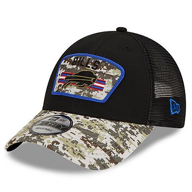 Men's New Era Black/Camo Buffalo Bills 2021 Salute To Service Trucker 9FORTY Snapback Adjustable Hat