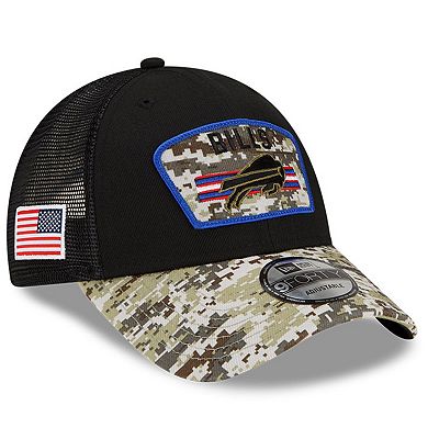 Men's New Era Black/Camo Buffalo Bills 2021 Salute To Service Trucker 9FORTY Snapback Adjustable Hat