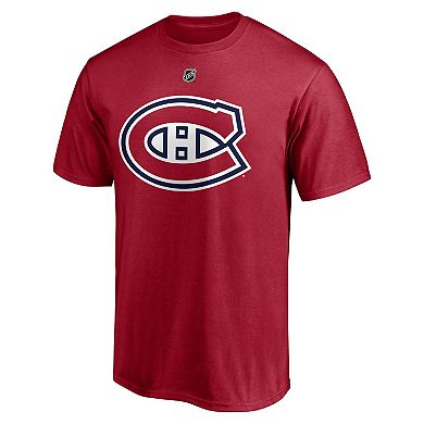 Men's Fanatics Branded Cole Caufield Red Montreal Canadiens Authentic Stack Name & Number T-Shirt