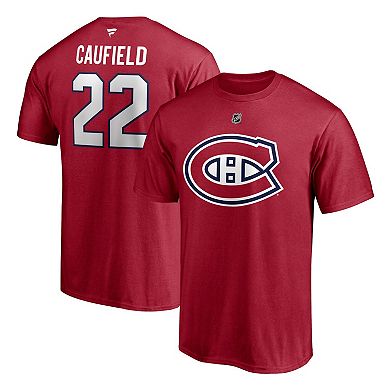 Men's Fanatics Branded Cole Caufield Red Montreal Canadiens Authentic Stack Name & Number T-Shirt