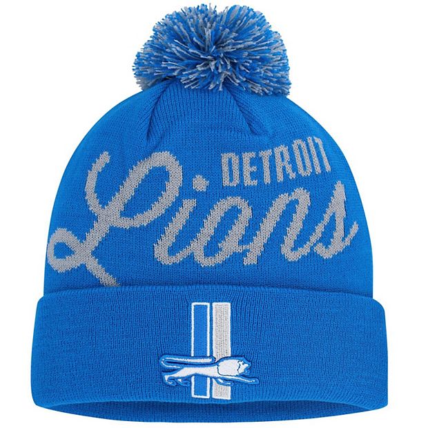 Youth Mitchell & Ness Blue Detroit Lions Retro Script Cuffed Knit Hat with  Pom