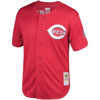 Men's Mitchell & Ness Barry Larkin Red Cincinnati Throwback Reds Cooperstown Mesh Batting Practice Jersey