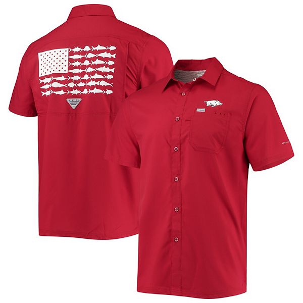 Men's Columbia PFG Cardinal Arkansas Razorbacks Slack Tide Camp Button-Up  Shirt
