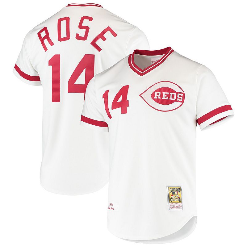 Mens Mitchell & Ness Pete Rose White Cincinnati Reds Cooperstown Collectio