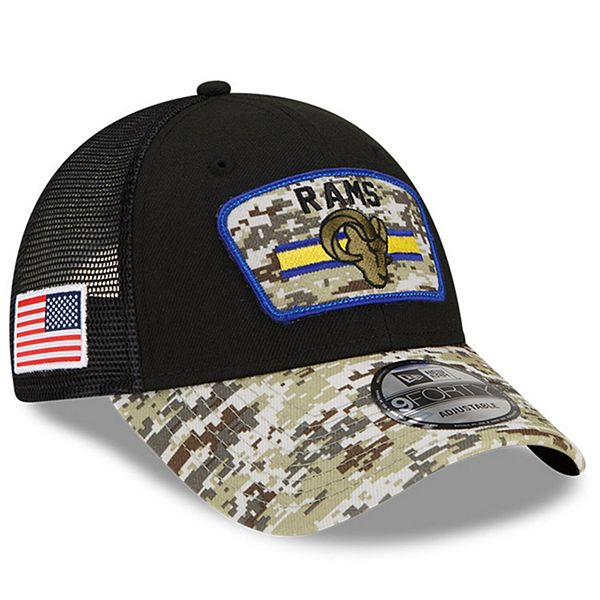 Men's New Era Black/Camo Los Angeles Rams 2021 Salute To Service Trucker  9FORTY Snapback Adjustable Hat