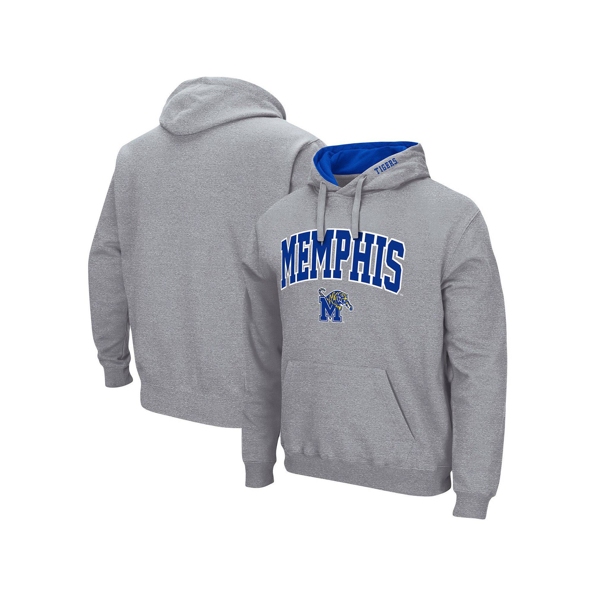 Mens Colosseum Heathered Gray Memphis Tigers Arch and Logo Pullover Hoodie