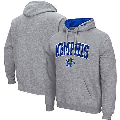 Men's Colosseum Heathered Gray Memphis Tigers Arch and Logo Pullover Hoodie