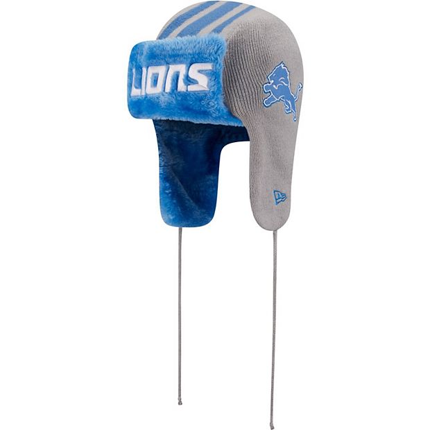 Men's New Era Blue Detroit Lions Trapper Knit Hat