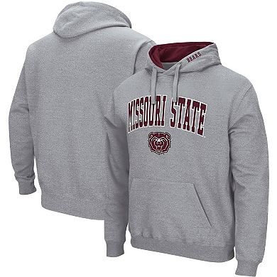Men's Colosseum Heathered Gray Missouri State University Bears Arch and Logo Pullover Hoodie