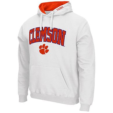 Men's Colosseum White Clemson Tigers Arch & Logo 3.0 Pullover Hoodie