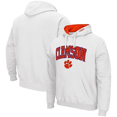 Men's Colosseum White Clemson Tigers Arch & Logo 3.0 Pullover Hoodie