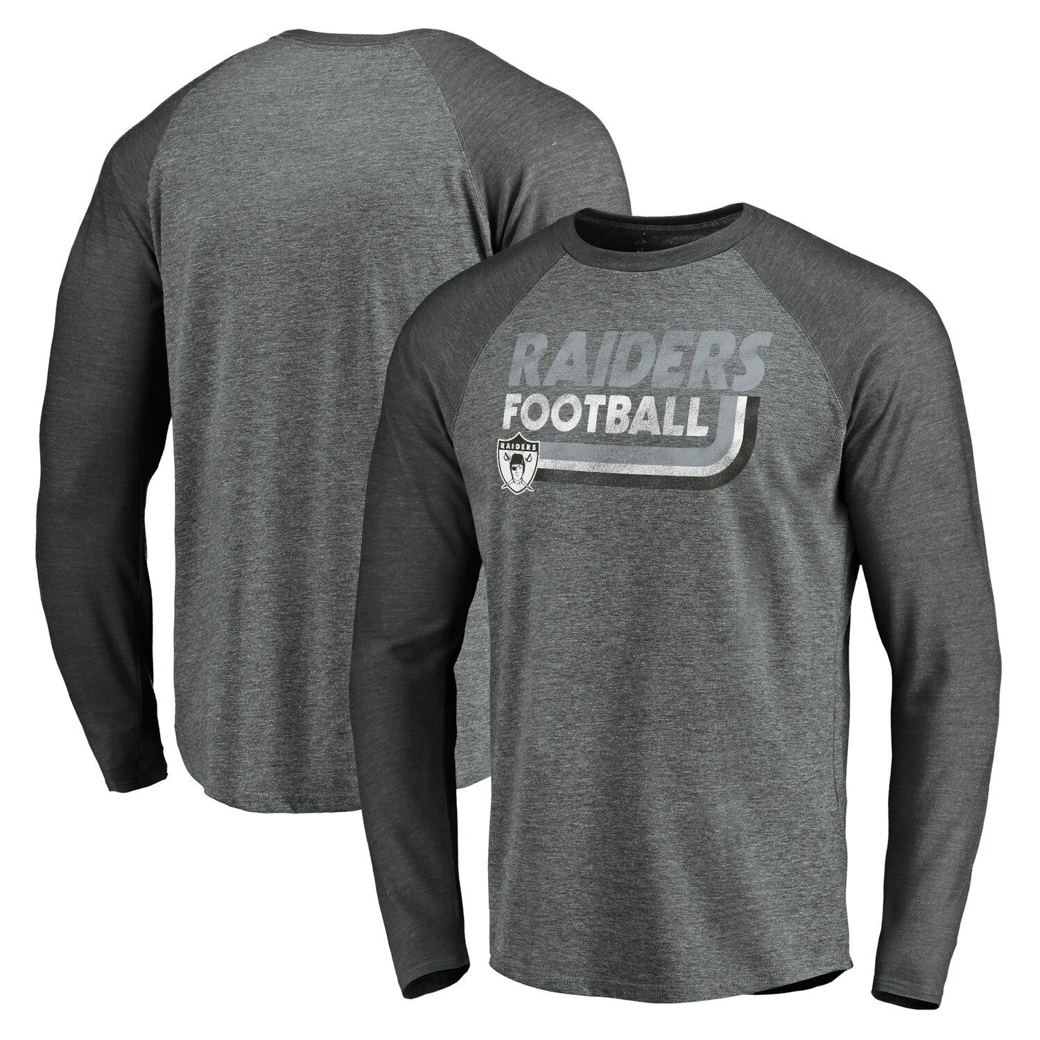 Men's Las Vegas Raiders Starter Silver/Black Throwback League Raglan Long  Sleeve Tri-Blend T-Shirt