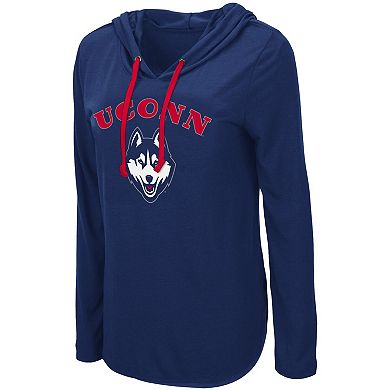 Women's Colosseum Navy UConn Huskies My Lover Lightweight Hooded Long Sleeve T-Shirt