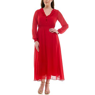 Women's Nanette Lepore Long Sleeve Jacquard Dress with Ruffle Chest
