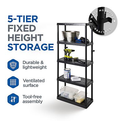 Gracious Living 5 Shelf Fixed Height Ventilated Medium Duty Storage Unit, Black