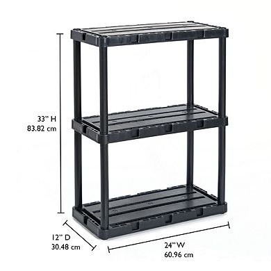 Gracious Living 3 Shelf Knect-A-Shelf Solid Light Duty Storage Unit, Black 2Pack