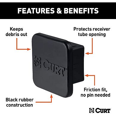 CURT 22272 Rubber Trailer Hitch Tube Cover, Fits 2 Inch Receiver Tube, Black