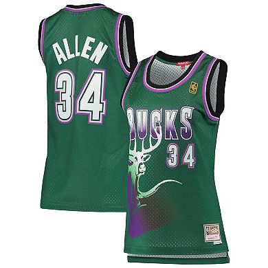 Women's Mitchell & Ness Ray Allen Green Milwaukee Bucks 1996-97 Hardwood Classics Swingman Jersey