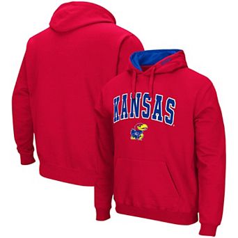 Men's Colosseum Red Kansas Jayhawks Arch & Logo 3.0 Pullover Hoodie