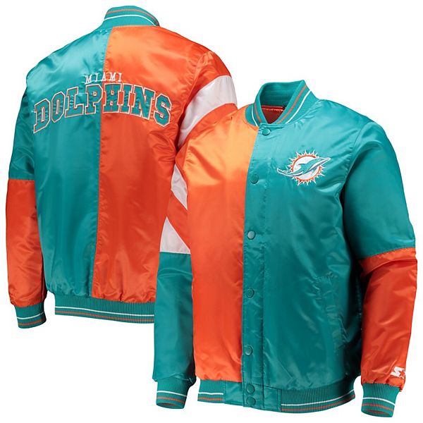 Men's Starter Aqua/Orange Miami Dolphins Locker Room Throwback Satin Varsity Full-Snap Jacket