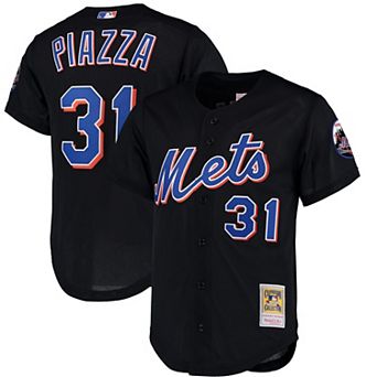 Men's Mitchell & Ness Mike Piazza Black New York Mets Cooperstown Collection Mesh Batting Practice Button-Up Jersey