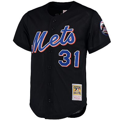 Men's Mitchell & Ness Mike Piazza Black New York Mets Cooperstown Collection Mesh Batting Practice Button-Up Jersey